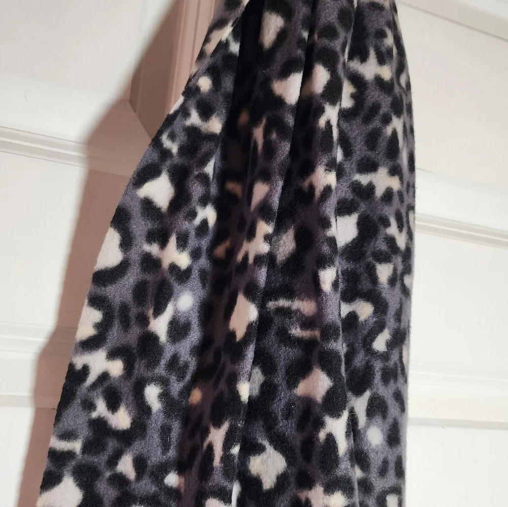 Fleece Leopard Print Scarf with Fringe